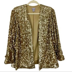 NEW Chico's Gold Sequin Cocktail Party Open Front Jacket Metallic Size Medium